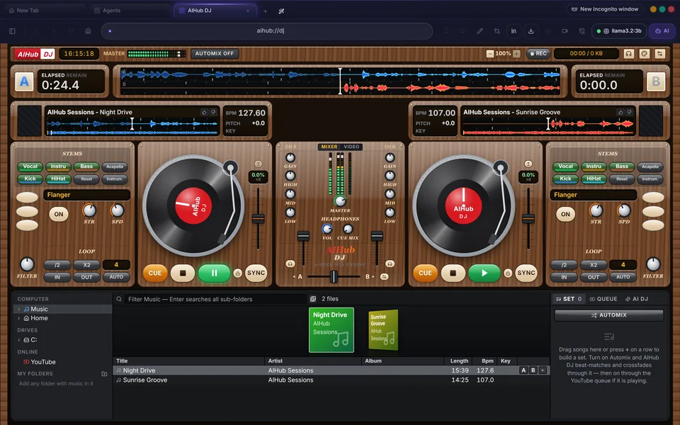 AIHub DJ in the Retro look with walnut wood panels